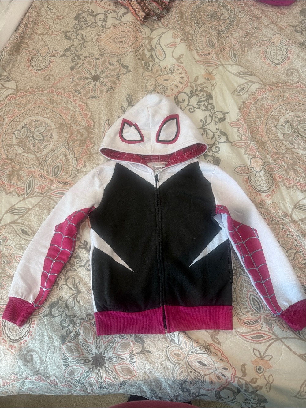 Marvel Spider-Man Hooded Zip Jacket - White, Black & Pink